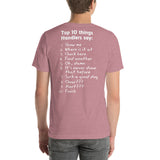 TOP 10 THINGS HANDLERS SAY *front and back print in white letters* short-sleeve unisex t-shirt