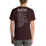 TOP 10 THINGS HANDLERS SAY *front and back print in white letters* short-sleeve unisex t-shirt