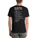 TOP 10 THINGS HANDLERS SAY *front and back print in white letters* short-sleeve unisex t-shirt