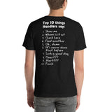 TOP 10 THINGS HANDLERS SAY *front and back print in white letters* short-sleeve unisex t-shirt