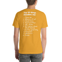 TOP 10 THINGS HANDLERS SAY *front and back print in white letters* short-sleeve unisex t-shirt