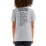 TOP 10 THINGS HANDLERS SAY *front and back print in black letters* short-sleeve unisex t-shirt